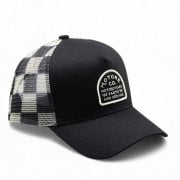BUFFALOW Trucker Cap - Curved Peak - Black 5-Panel - Buffalo Check Rear Mesh