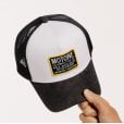 Motone COTTONPICKIN Trucker Cap - Curved Peak - Black Mesh -  Custom Patch on Cotton Panel