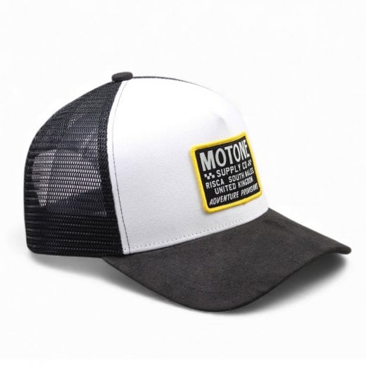 Motone COTTONPICKIN Trucker Cap - Curved Peak - Black Mesh -  Custom Patch on Cotton Panel