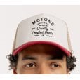 Motone CRAFTY Trucker Cap - Curved Washed Cotton Red Peak - Ecru Mesh -  White Cotton Panel