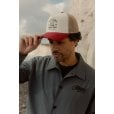 Motone CRAFTY Trucker Cap - Curved Washed Cotton Red Peak - Ecru Mesh -  White Cotton Panel