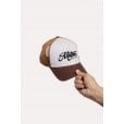 Motone CREME BRULEE Trucker Cap - Curved Peak - White Cotton Panel / Brown  - Black Logo