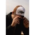 Motone CREME BRULEE Trucker Cap - Curved Peak - White Cotton Panel / Brown  - Black Logo