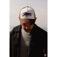 Motone CREME BRULEE Trucker Cap - Curved Peak - White Cotton Panel / Brown  - Black Logo