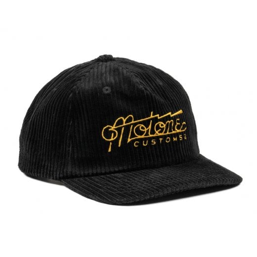 Motone ELECTRIC-GOLD Corduroy Cap - Curved Peak - Black