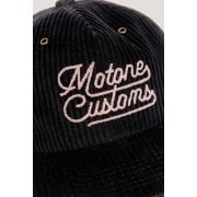 FASTLANE Corduroy Cap - Flat Peak - Black & Pink - Chainstitch Logo
