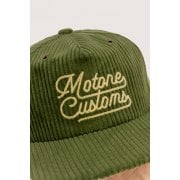 FASTLANE Corduroy Cap - Flat Peak - Olive & Gold - Chainstitch Logo