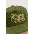 Motone FASTLANE Corduroy Cap - Flat Peak - Olive & Gold - Chainstitch Logo
