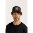 Motone GARAGEGOALS Trucker Cap - Curved Peak - Black Suede - Ecru Garage Bobber Graphic