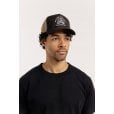 Motone GARAGEGOALS Trucker Cap - Curved Peak - Black Suede - Ecru Garage Bobber Graphic