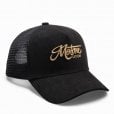 Motone GOLDIE Trucker Cap - Curved Peak - Black Suede - Gold Logo