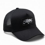 ID-PATCH Trucker Cap - Curved Peak - Black Cotton - White on Black Logo Patch
