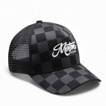 BIG CHECK Trucker Cap  - Curved Peak - Black & Grey Checks - White Logo