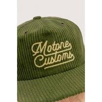 FASTLANE Corduroy Cap - Flat Peak - Olive & Gold - Chainstitch Logo