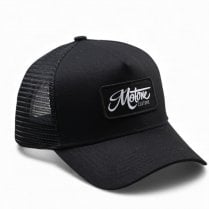 ID-PATCH Trucker Cap - Curved Peak - Black Cotton - White on Black Logo Patch