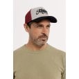 Motone RON BURGUNDY Trucker Cap - Curved Peak - Grey Cotton Panel / Red Mesh - Black Logo