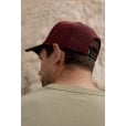 Motone RON BURGUNDY Trucker Cap - Curved Peak - Grey Cotton Panel / Red Mesh - Black Logo