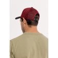 Motone RON BURGUNDY Trucker Cap - Curved Peak - Grey Cotton Panel / Red Mesh - Black Logo