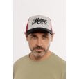 Motone RON BURGUNDY Trucker Cap - Curved Peak - Grey Cotton Panel / Red Mesh - Black Logo