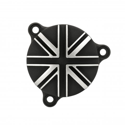 Motone Royal Enfield 350 J Series Oil Filter Cover - Union Jack Contrast Polished