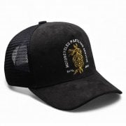 SNAKE Trucker Cap - Curved Peak - Black Suede - Gold Logo