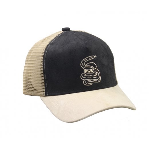 Motone SNAKESKULL Trucker Cap - Curved Peak - Black Suede - ITRL Graphic