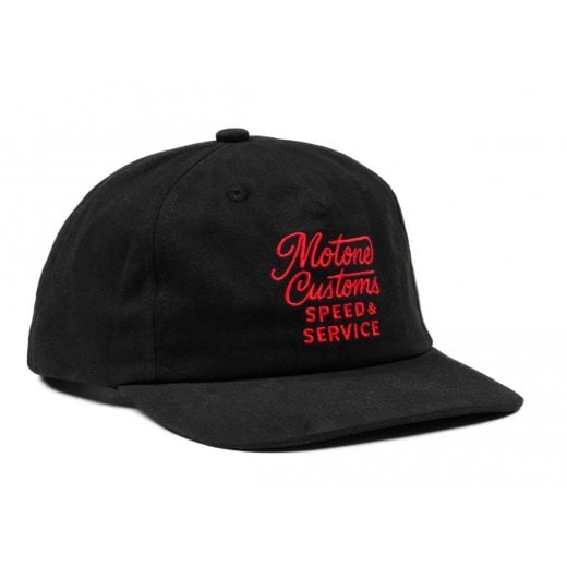 Motone Speed & Service 6-Panel Vintage Cap - Curved Peak - Black