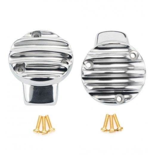 Motone TPS Carb/Throttle Body Cover - Pair - Ribbed/Finned - Polished